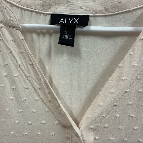 Alyx Pink Rayon Swiss Dot Flutter Sleeve Button Up Drawstring Waist Blouse XL - Picture 6 of 8